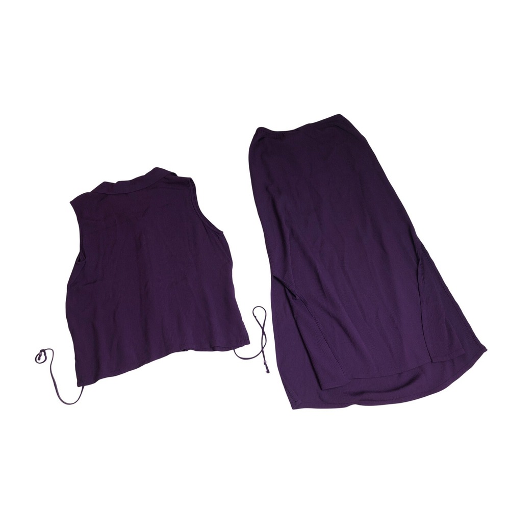 Kathie Lee Collection Womens Purple Rayon Maxi Skirt Set Side Tie Top Size M - Picture 2 of 11